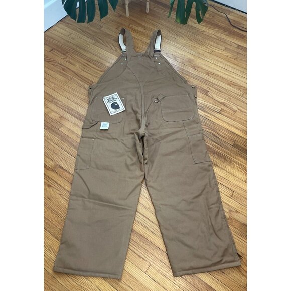 Vintage 80s 46x28 Carhartt Brown Double Knee Quilt Lined Overalls Bibs Union USA - Picture 1 of 16